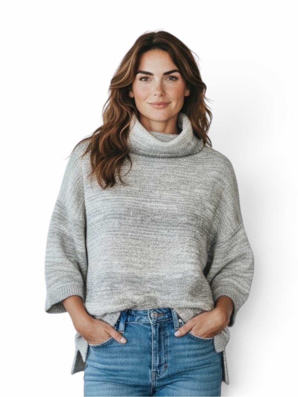 Time and Tru Cozy Heather Gray Cowl Neck Sweater Medium
